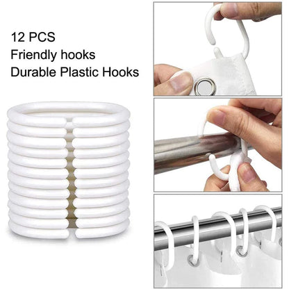 Waterproof Polyester Fabric Bathroom Curtain w/12 Hooks