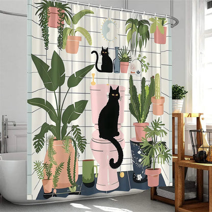 Cute Greenery Print Shower Curtain with Hooks