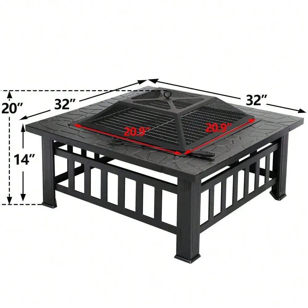 32" Metal Square Stove Fire Pit with Cover