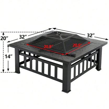 32" Metal Square Stove Fire Pit with Cover