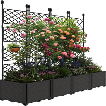 Raised Garden Plant Box with Metal Trellis,