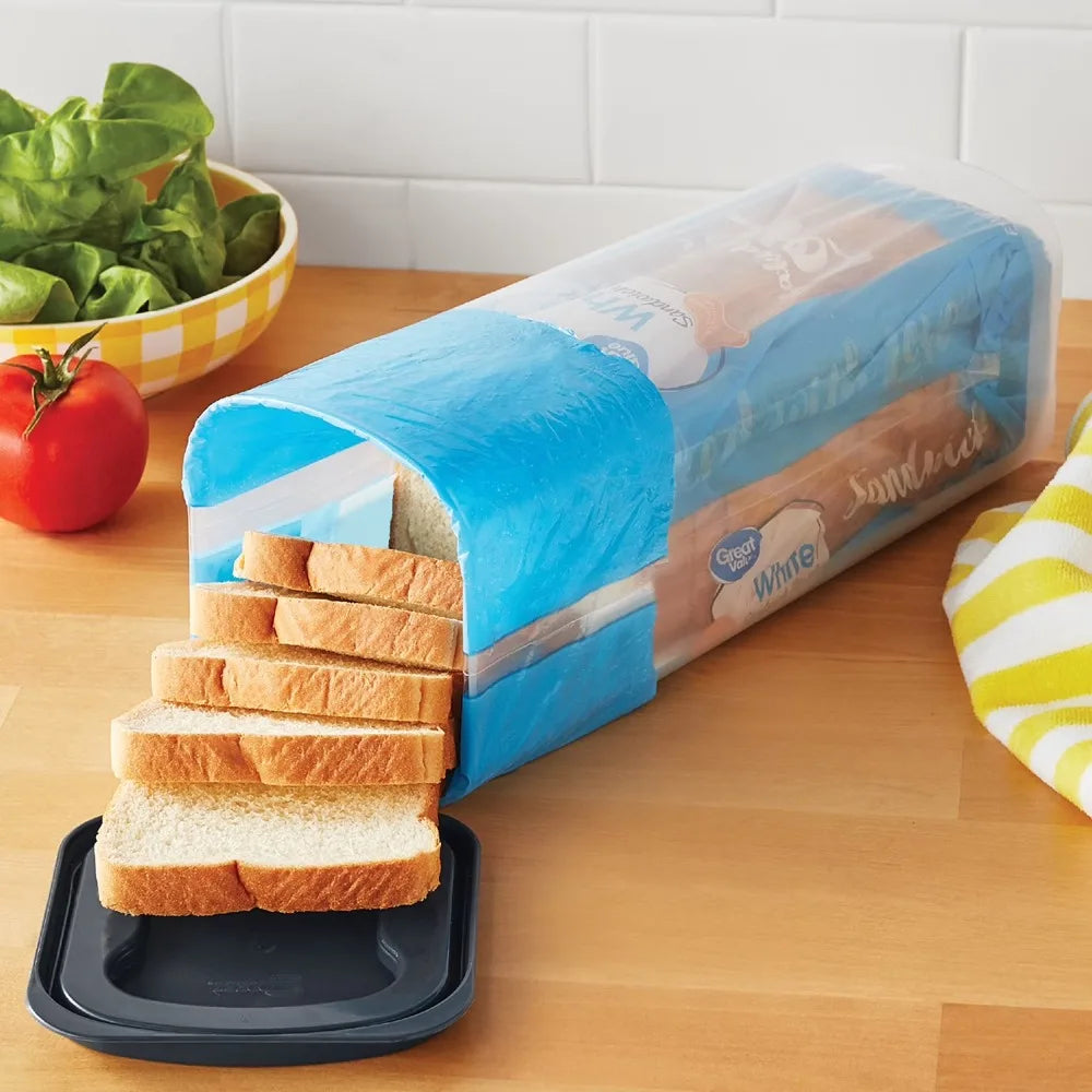 Clear Plastic Bread Storage Container with Gray Lid, 5.25" x 5.25" x 13.62"