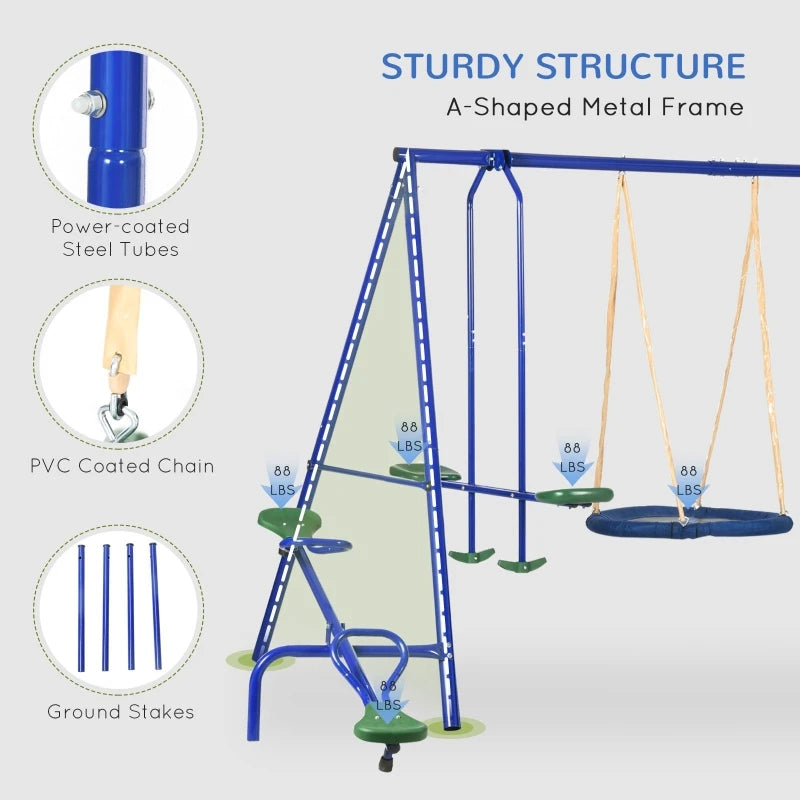 Metal Swing Set for Kids Outdoor, Heavy-Duty Frame w/Double Swings