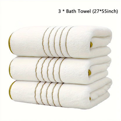 2/3/6/8 Pcs Bath Towel Set White & Gray with Gold Accents