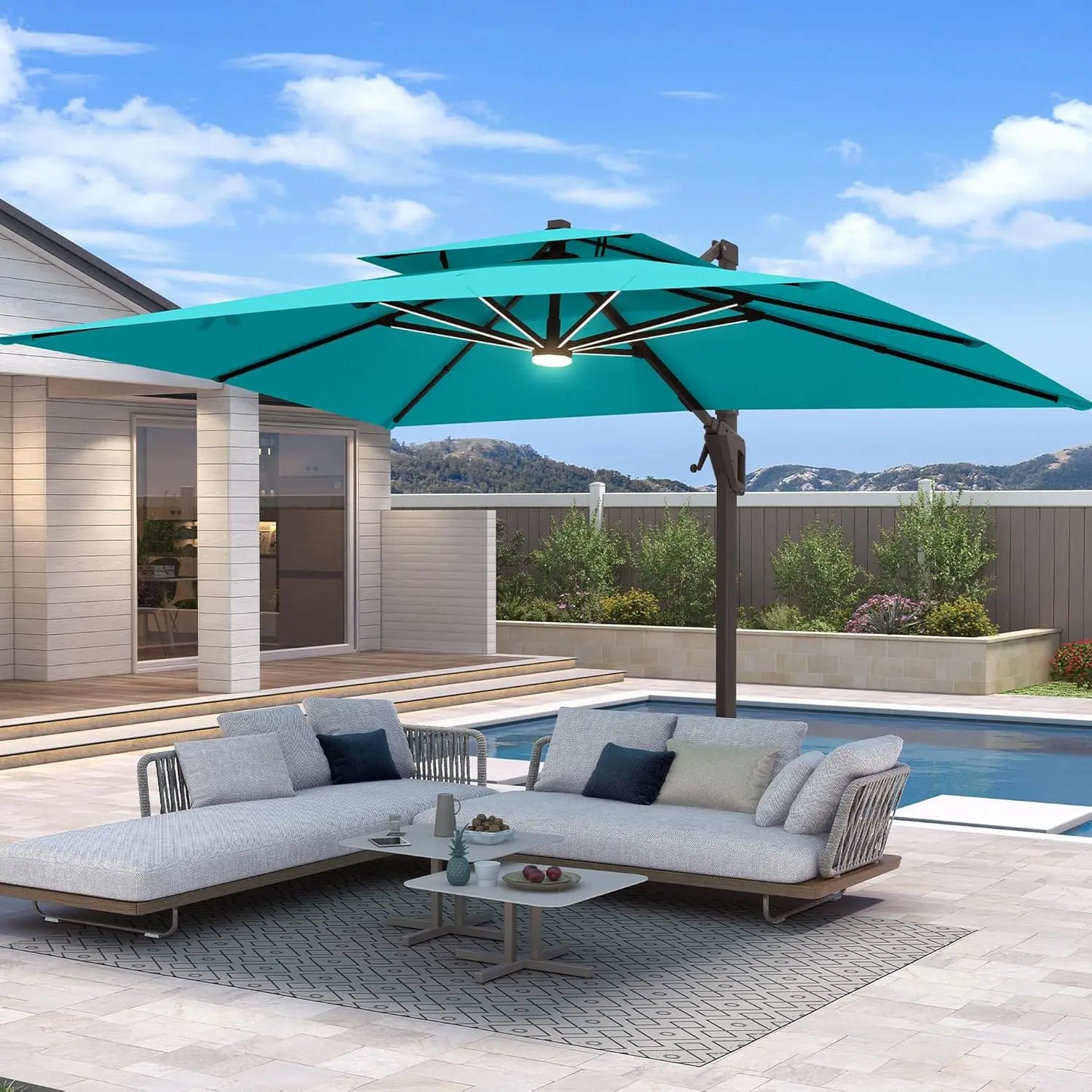 10'x13' Cantilever Patio Umbrella w/Led Lights, Heavy Duty