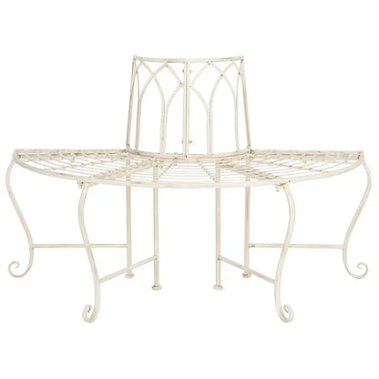 Antique White Distressed Wrought Iron 50" Curved Tree Bench