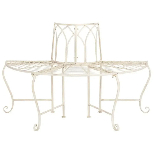 Antique White Distressed Wrought Iron 50" Curved Tree Bench