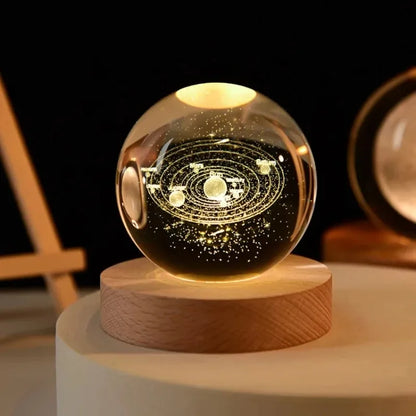 6cm 3D Crystal Ball Decoration 2026 Astronomy Solar System Planets Moon Astronaut LED Balls