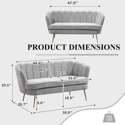 59" Upholstered Loveseat, Mini Sofa w/Gold Metal Legs