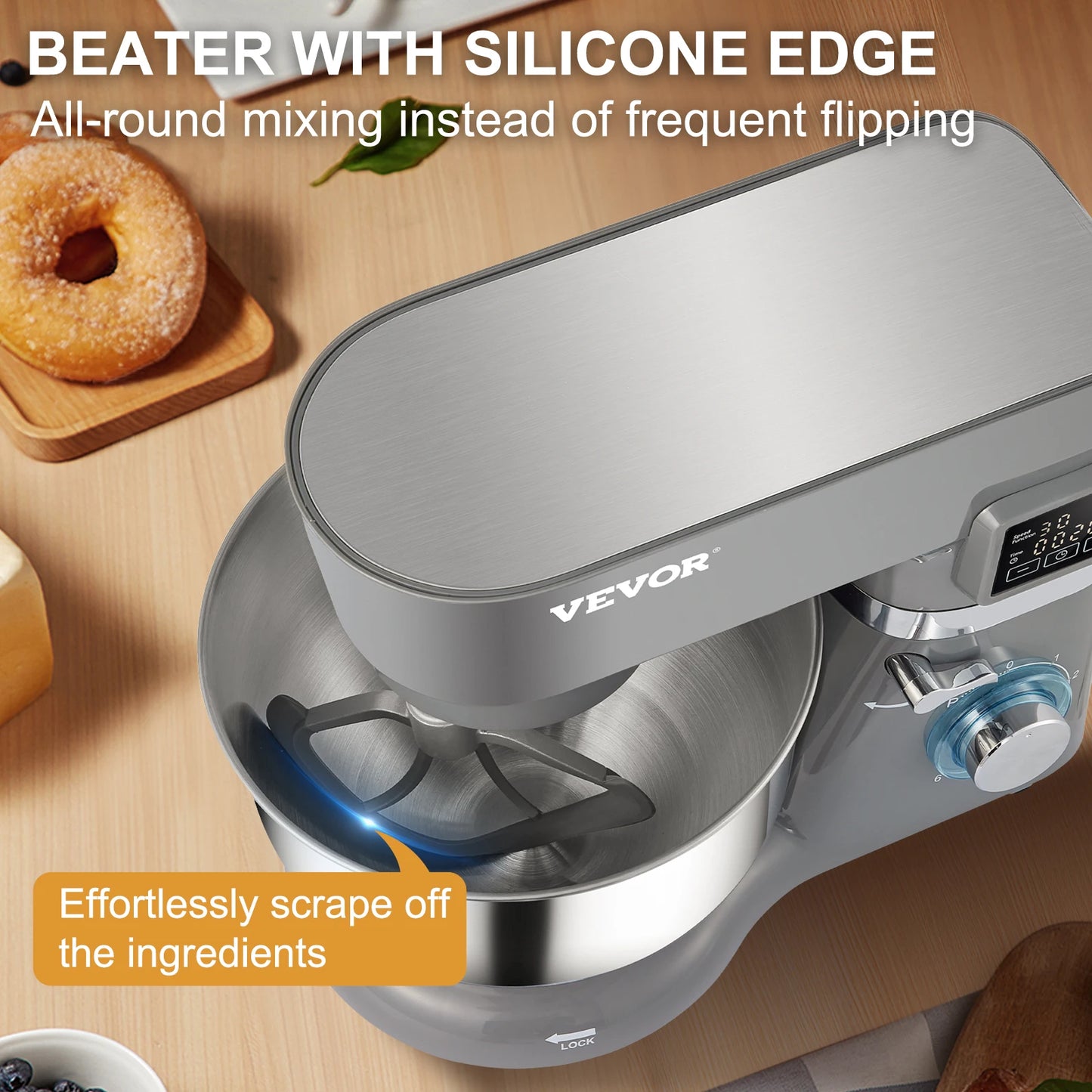Electric Dough Mixer with 6 Speeds LCD Screen, 5.8 Qt