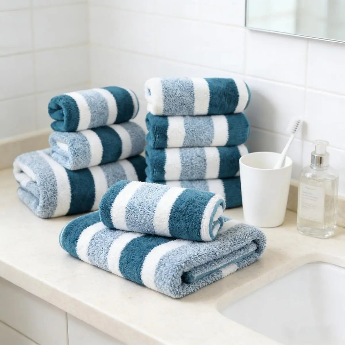 18pc Luxury Bath Towels Set - Quick-Dry Highly Absorbent Plush Soft Coral Fleece