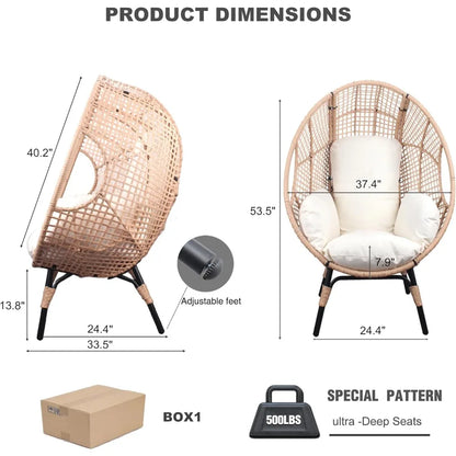 2 Pcs Oversized Wicker Egg Chair w/Cushion, 500lbs Capacity