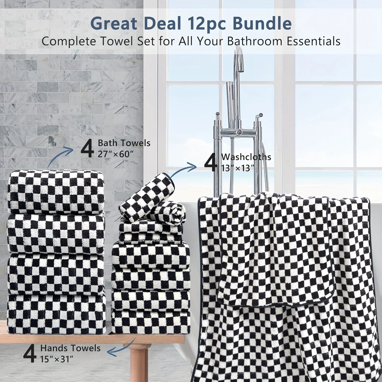 12pcs Bath Towels Set, Ultra Soft, Highly Absorbent, Quick Dry