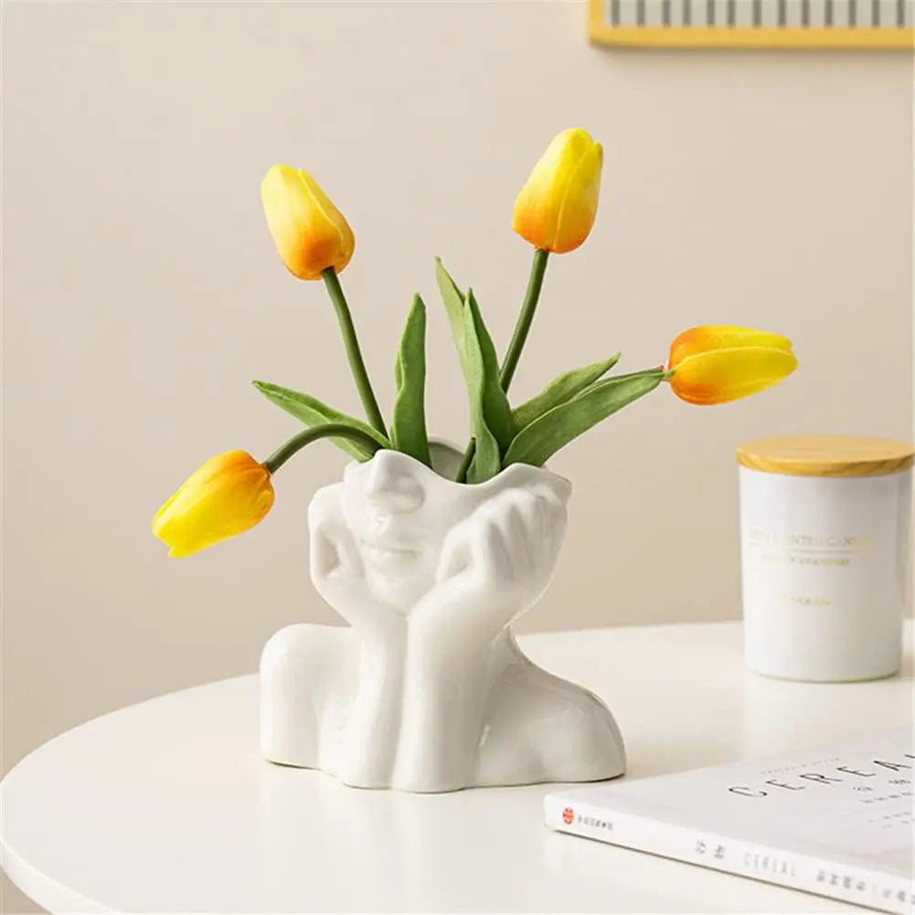 Unique White Flower Ceramic Female Face Vase