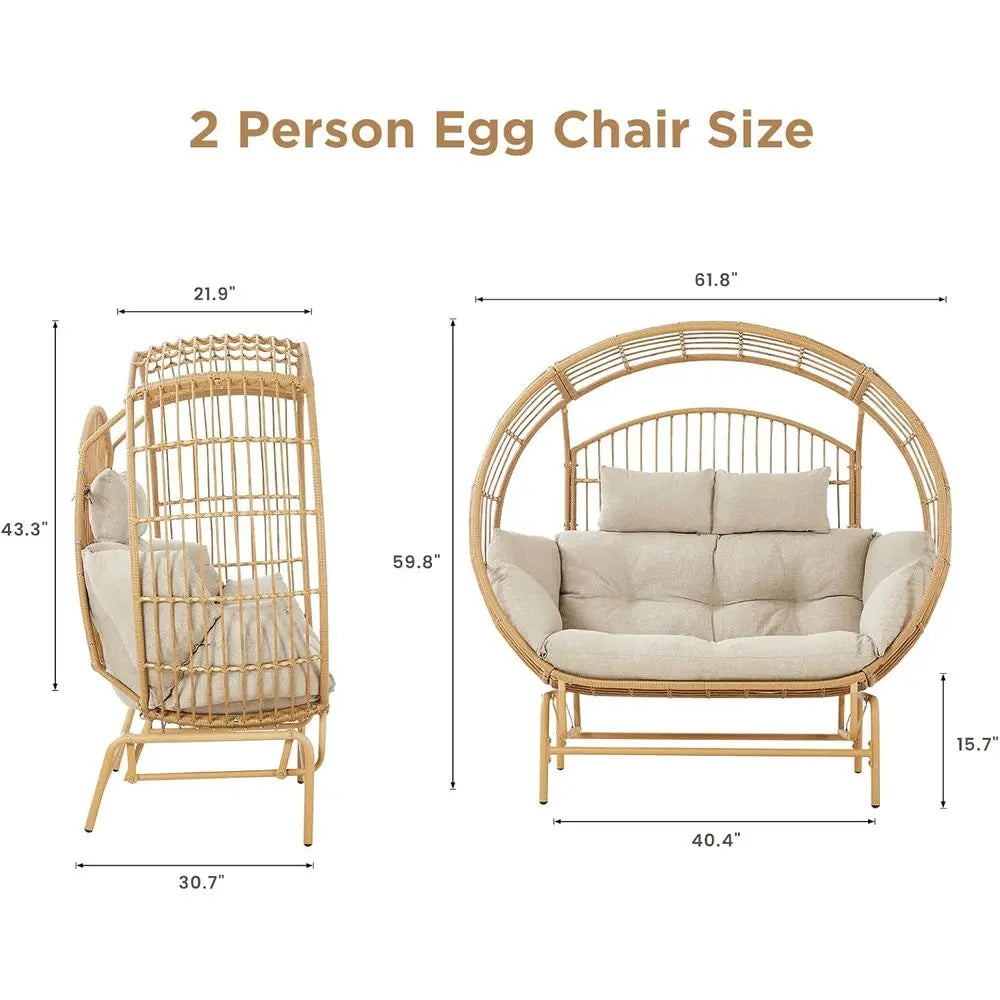 Extra Large 2-Person Wicker Glider Chair with Cushions