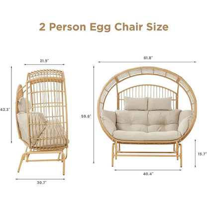 Extra Large 2-Person Wicker Glider Chair with Cushions