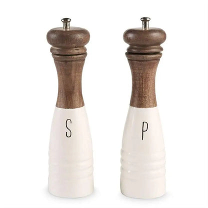Farmhouse Wood and Enamel Mills Salt and Pepper Set