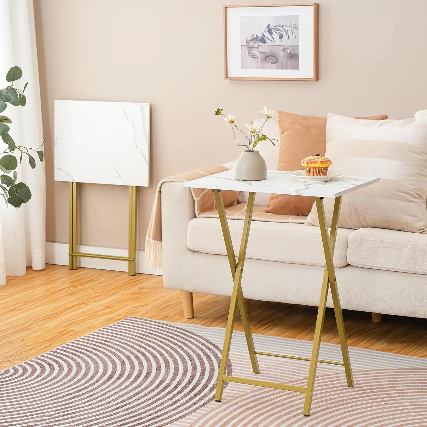 Set (2) Folding TV Tray Tables, Couch and Chairside Table