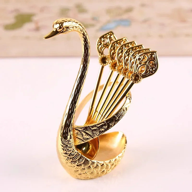 Elegant Swan Tableware Holder, Stainless Steel Spoon and Fork Base