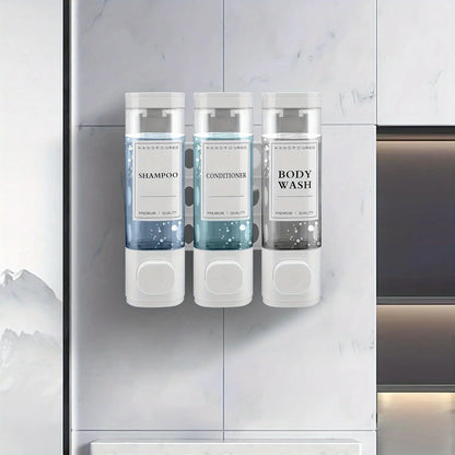 Wall-Mounted 3-in-1 Shampoo, Conditioner, Soap Dispenser, No Drilling