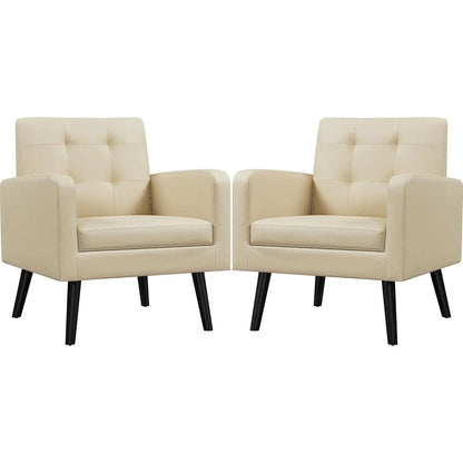 Set (2) Mid-Century Cozy Armchair, Button Tufted Back