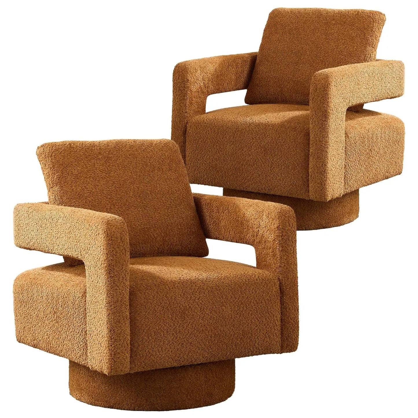 Set (2) Upholstered Swivel Accent Chair, Open Back Barrel Chair