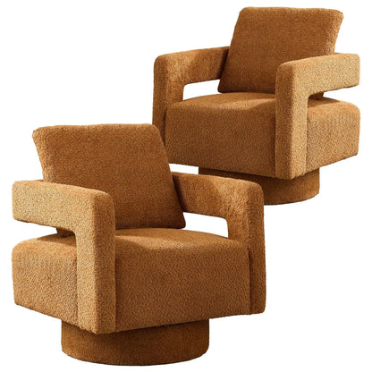 Set (2) Upholstered Swivel Accent Chair, Open Back Barrel Chair