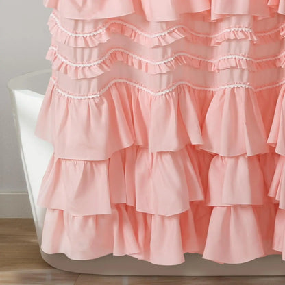Ruffled Shower Curtain w/Pom Pom Trim, 72"x72"