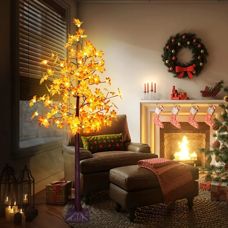 1pc 72" Artificial Autumn Glowing Maple Tree - Orange LED DIY Branches, USB Powered