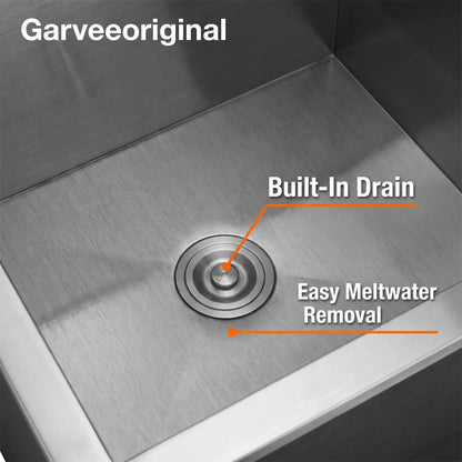 Large 45qt Capacity Stainless Steel Drop-in Ice Bin w/Lid & Drainpipe