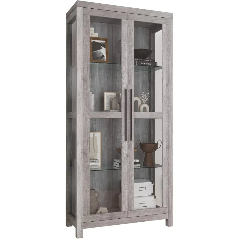 Tall Curio Cabinet w/Tempered Glass Doors, Display Case