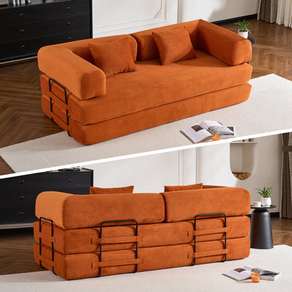 79" Folding Convertible Sofa Bed, Oversized Corduroy Futon, Boneless Loveseat