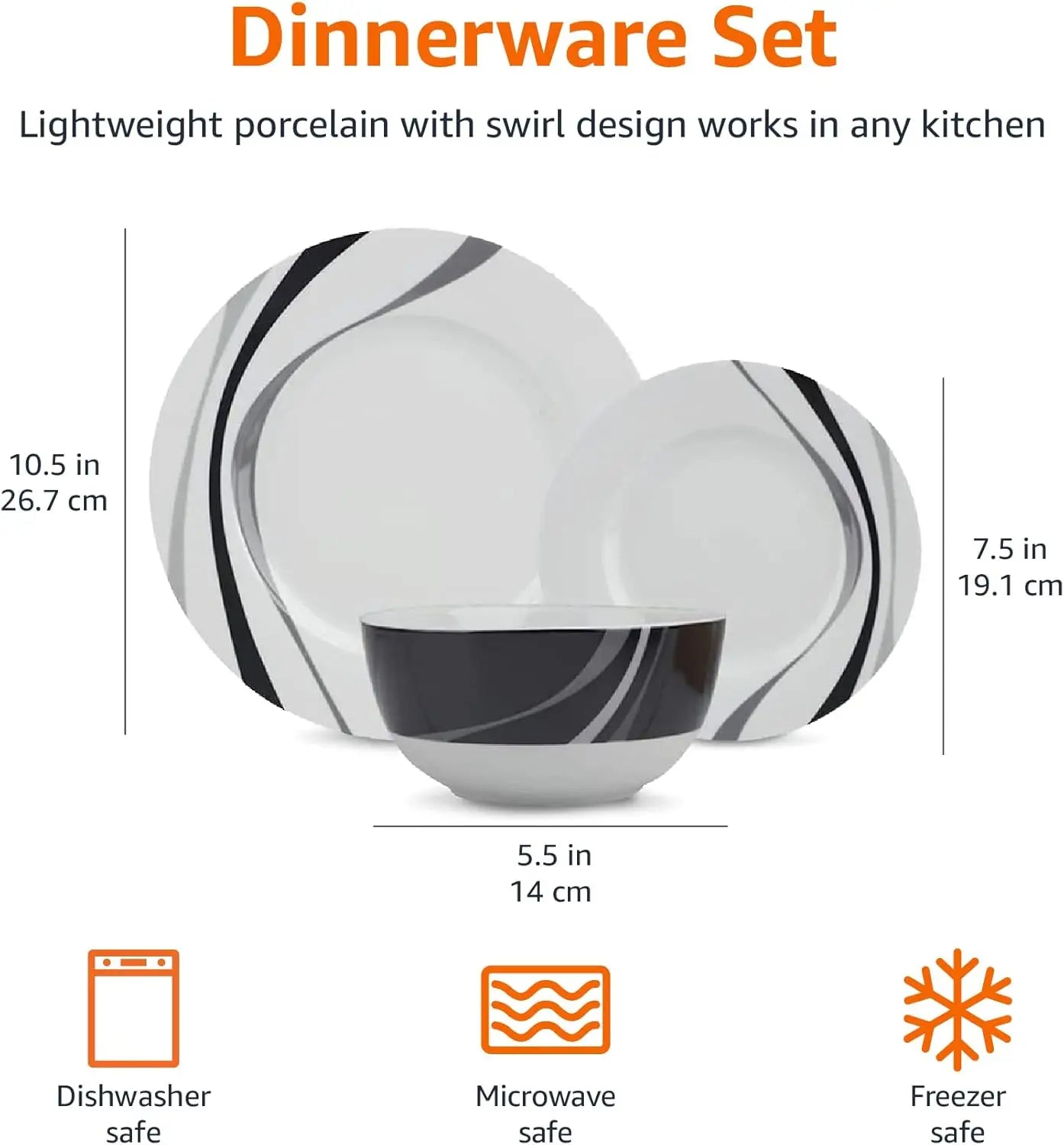18pc Dinnerware Set for 6, Microwave & Dishwasher Safe