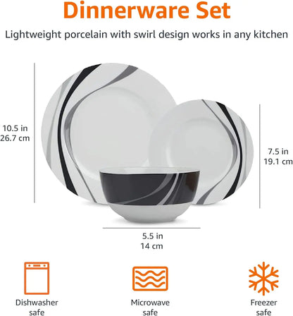 18pc Dinnerware Set for 6, Microwave & Dishwasher Safe