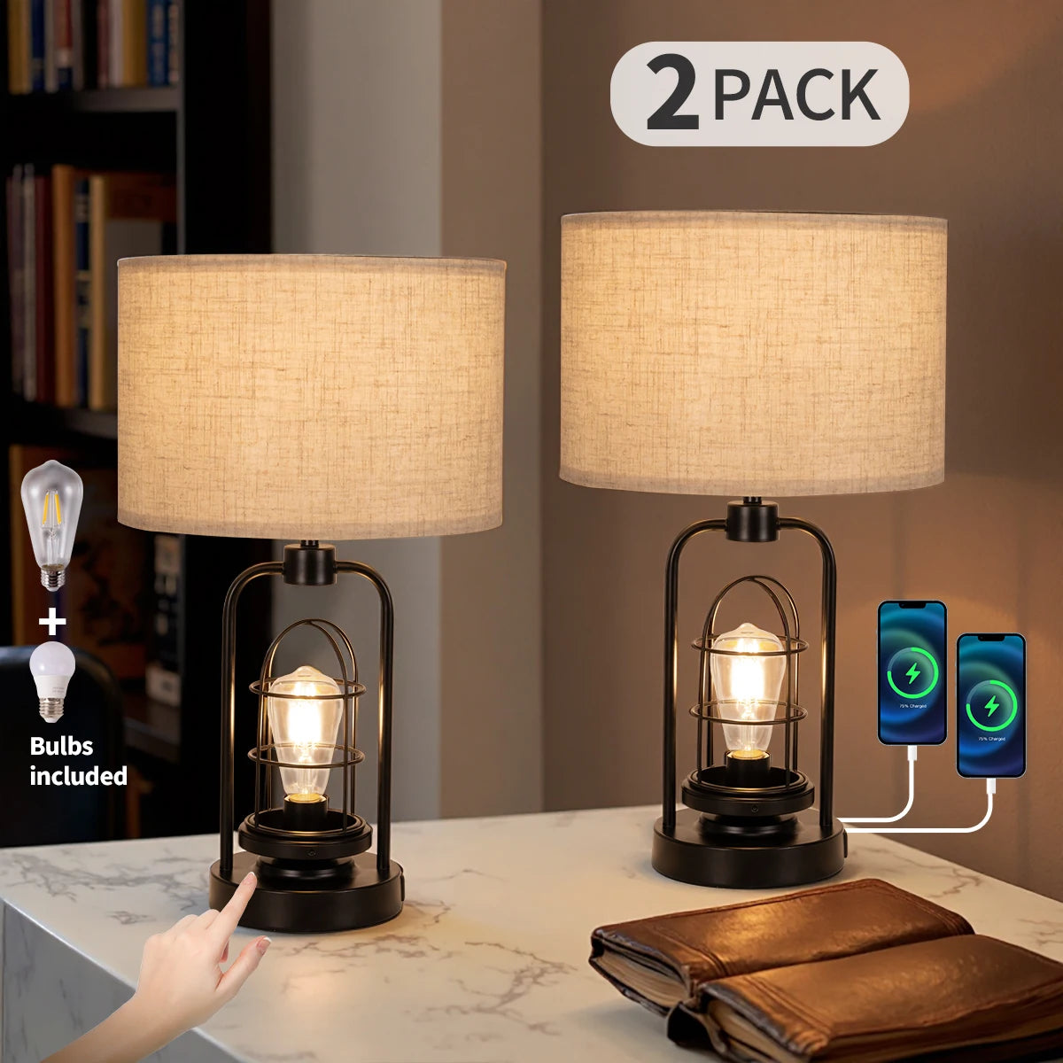 Retro 3-Color Adjustable, Dual USB Port, with Bulb