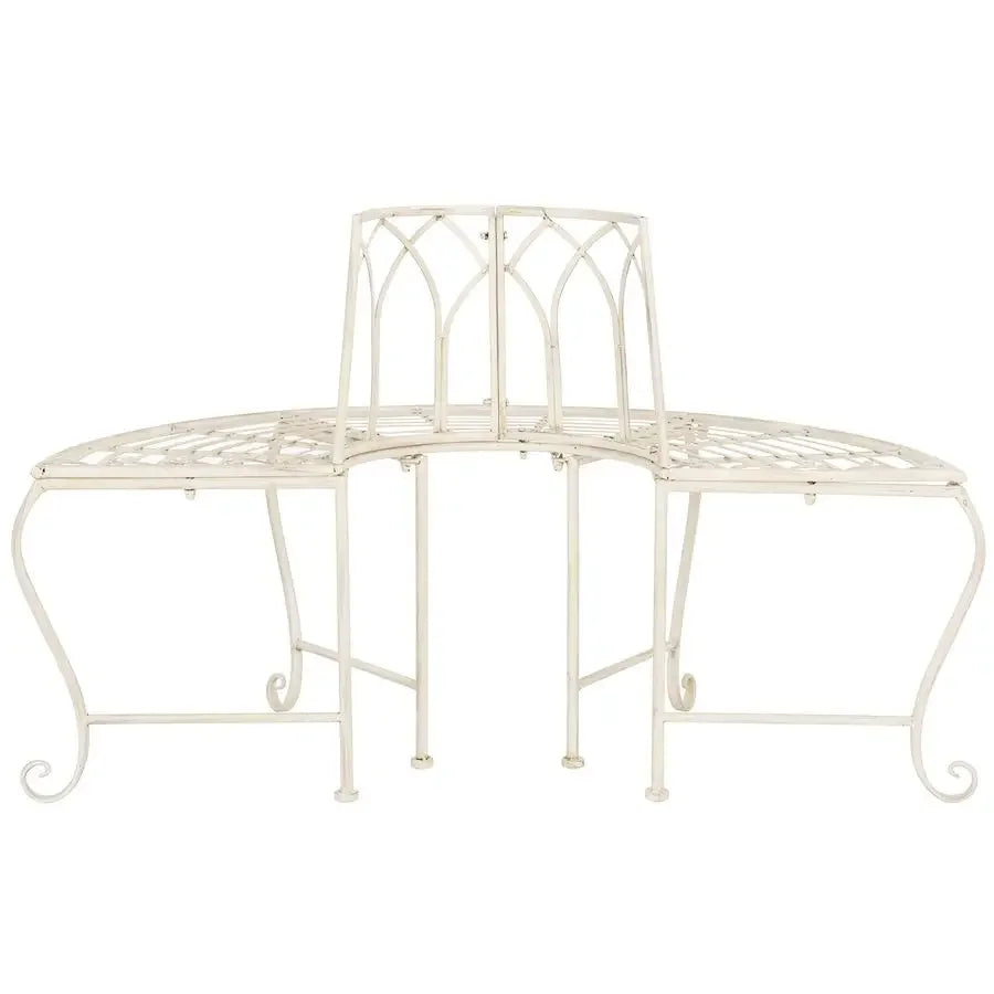 Antique White Distressed Wrought Iron 50" Curved Tree Bench