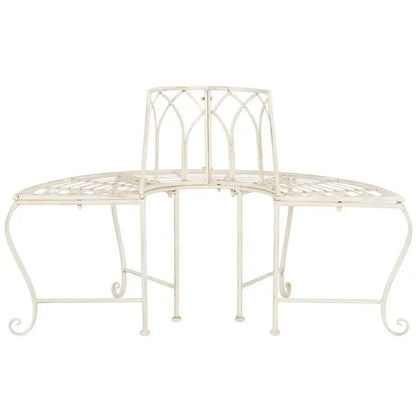 Antique White Distressed Wrought Iron 50" Curved Tree Bench