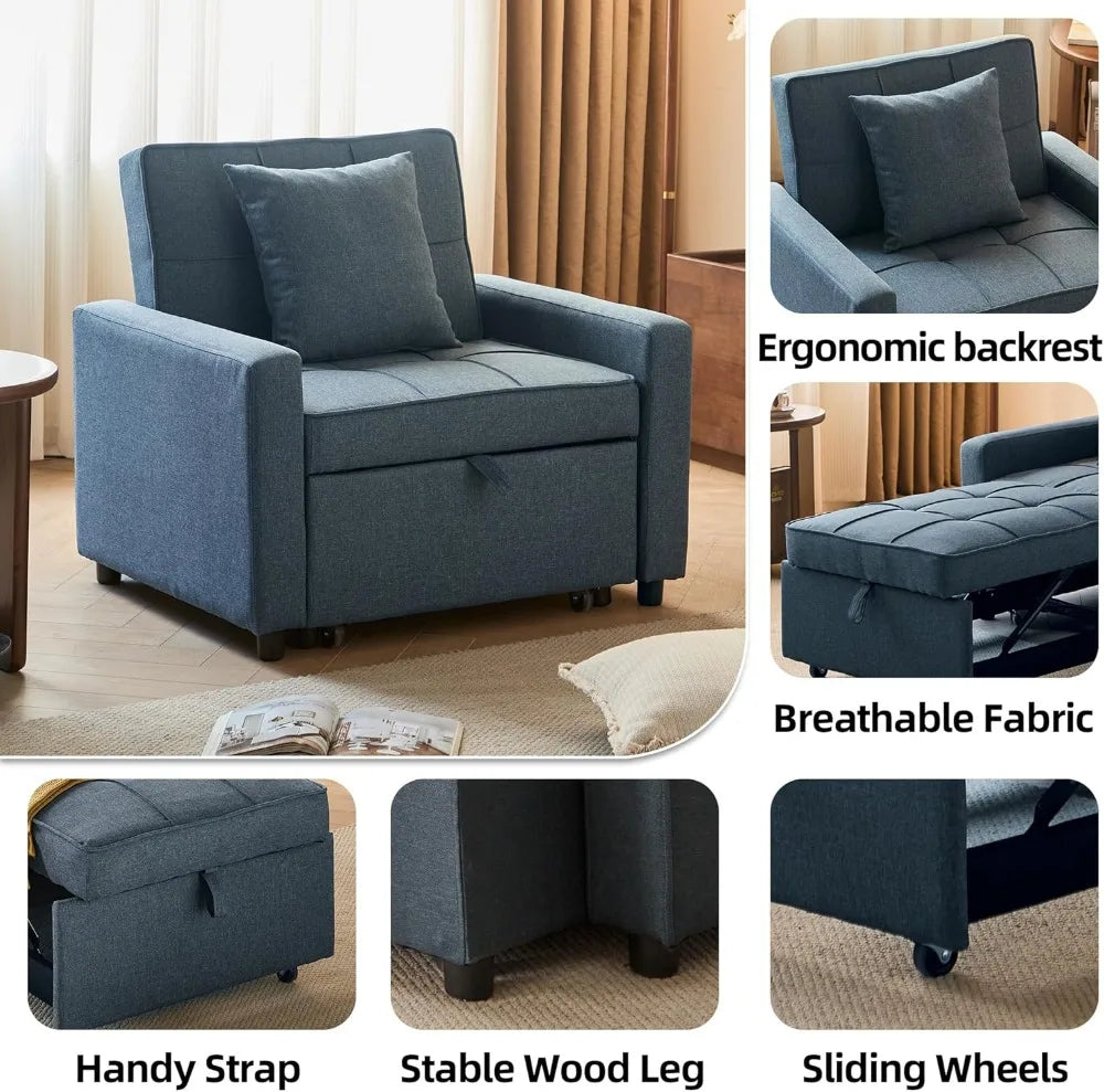 3-in-1 Convertible Sleeper Sofa, Futon Bed w/Reclining Backrest