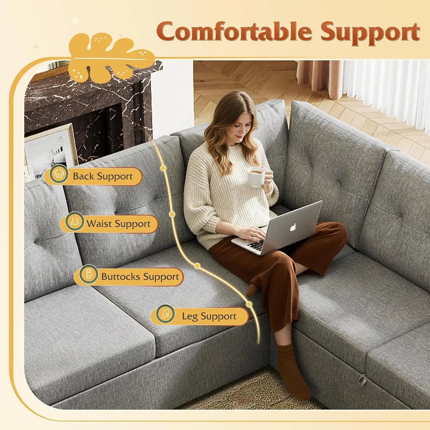 110'' Sectional Pull Out Couch, U Shape 7 Seat Sleeper Sofa w/Storage