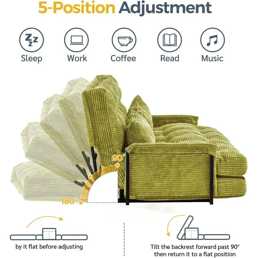 Versatile 5-Position Foldable Lazy Sofa Bed with 2 Pillows,