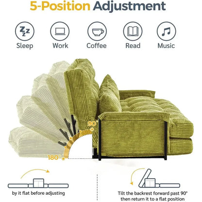 Versatile 5-Position Foldable Lazy Sofa Bed with 2 Pillows,