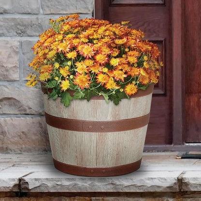 Large Outdoor Whiskey Barrel Planter, Light Brown