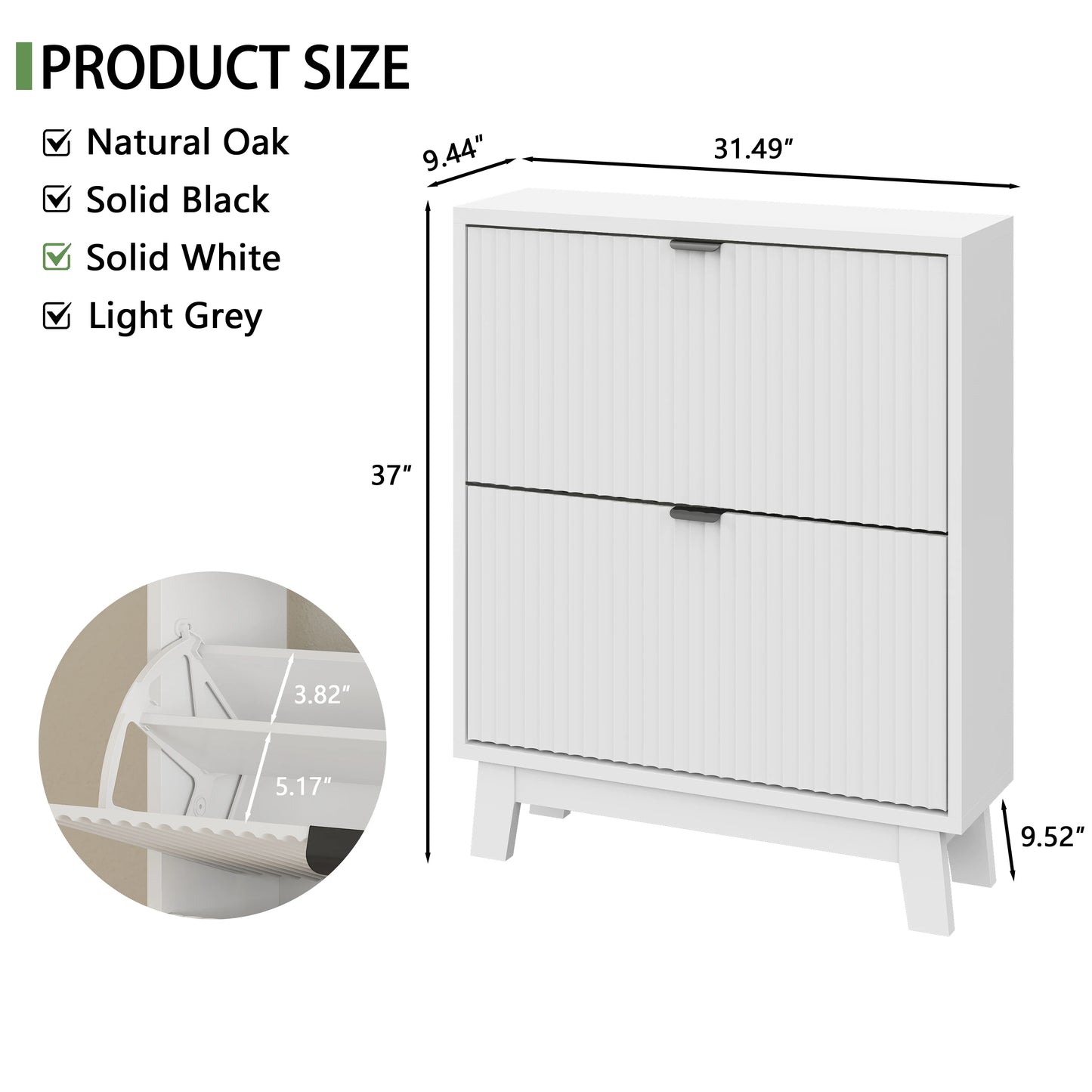 37" Tall Narrow Fluted Shoe Cabinet w/2 Flip Drawers