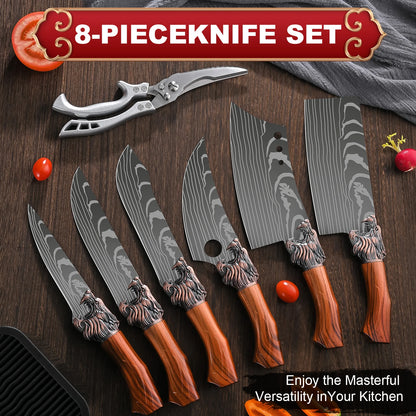 Stainless Steel Kitchen Knife Set, w/Block, Non-Slip Ergonomic Handle