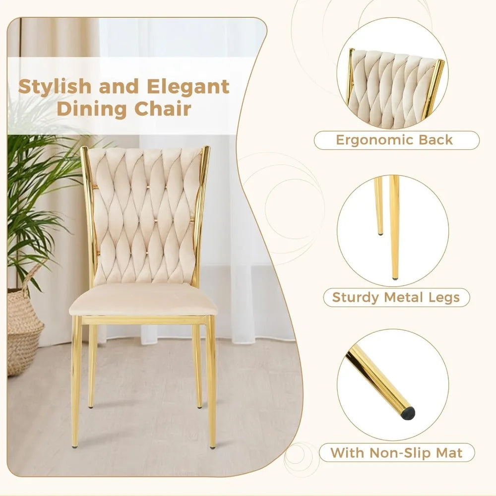 Set (4) Modern Velvet Upholstered Dining Chairs w/Gold Metal Legs