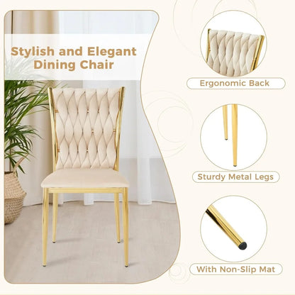 Set (4) Modern Velvet Upholstered Dining Chairs w/Gold Metal Legs