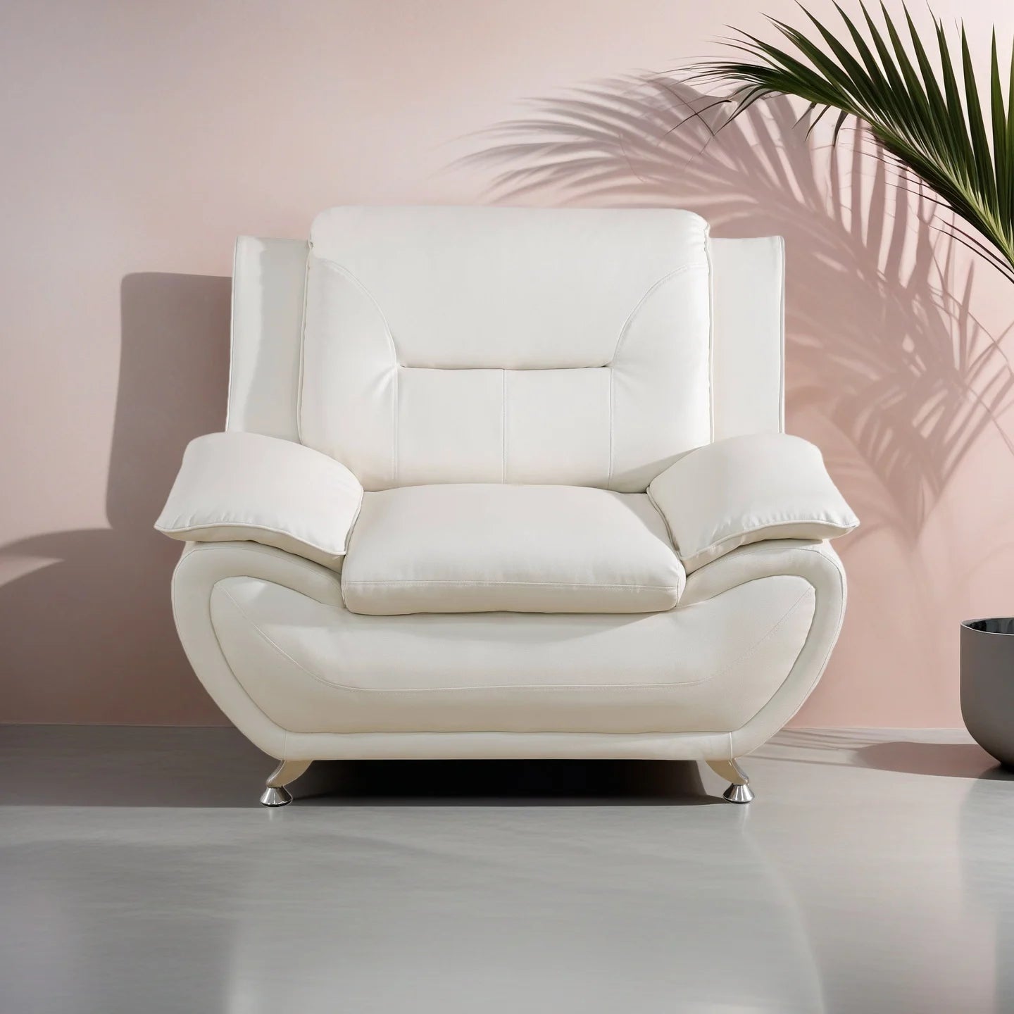 Elegant Compact Sofa, Long-Lasting Quality in White Faux Leather