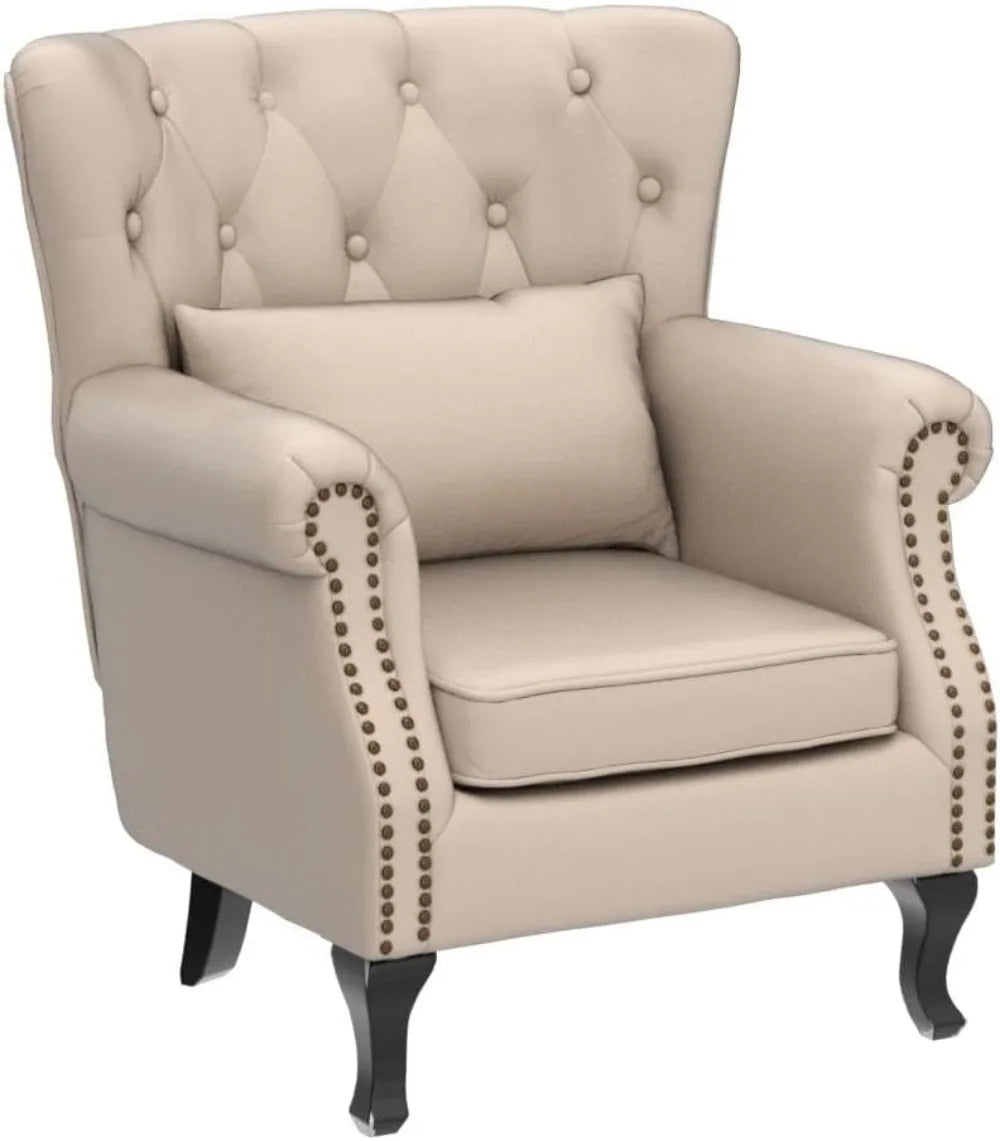 Mid Century Accent Upholstered Armchair, Linen Fabric