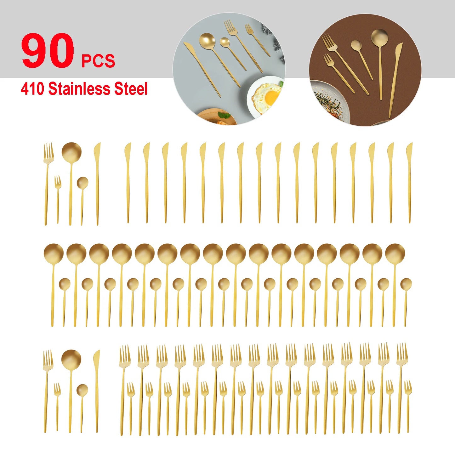 90pc Gold 420 Stainless Steel Silverware - Heavy Duty Cutlery