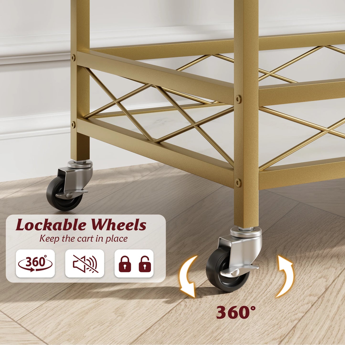 2-Tier Mobile Serving Cart on Lockable Wheels
